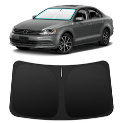 INSAUTO front view on Jetta windshield showing custom fit and full coverage benefit