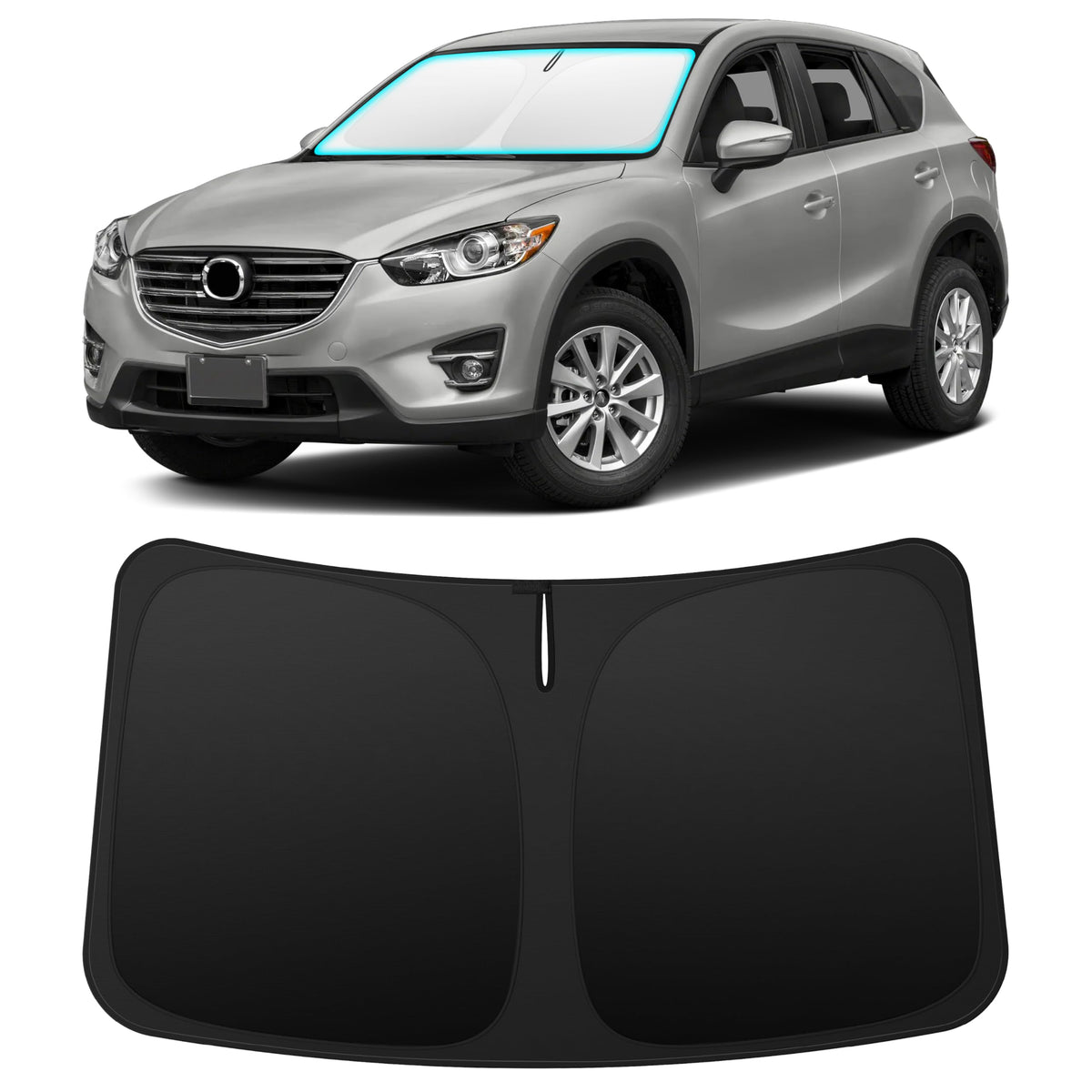 INSAUTO front view installed on Mazda CX-5 showing full windshield coverage and sun reduction