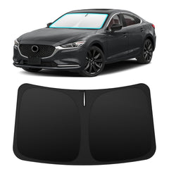 INSAUTO front view of sun shade on Mazda 6 windshield showing full coverage and protection