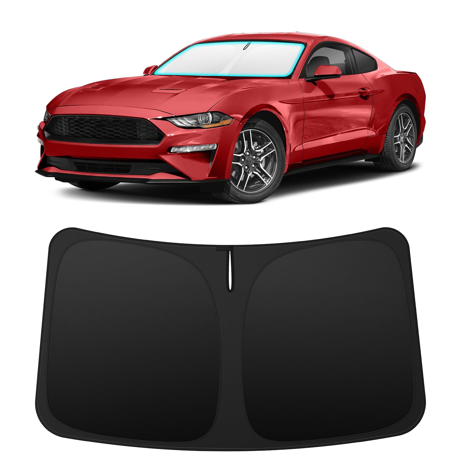 INSAUTO front view on Mustang showing full windshield coverage and heat reduction