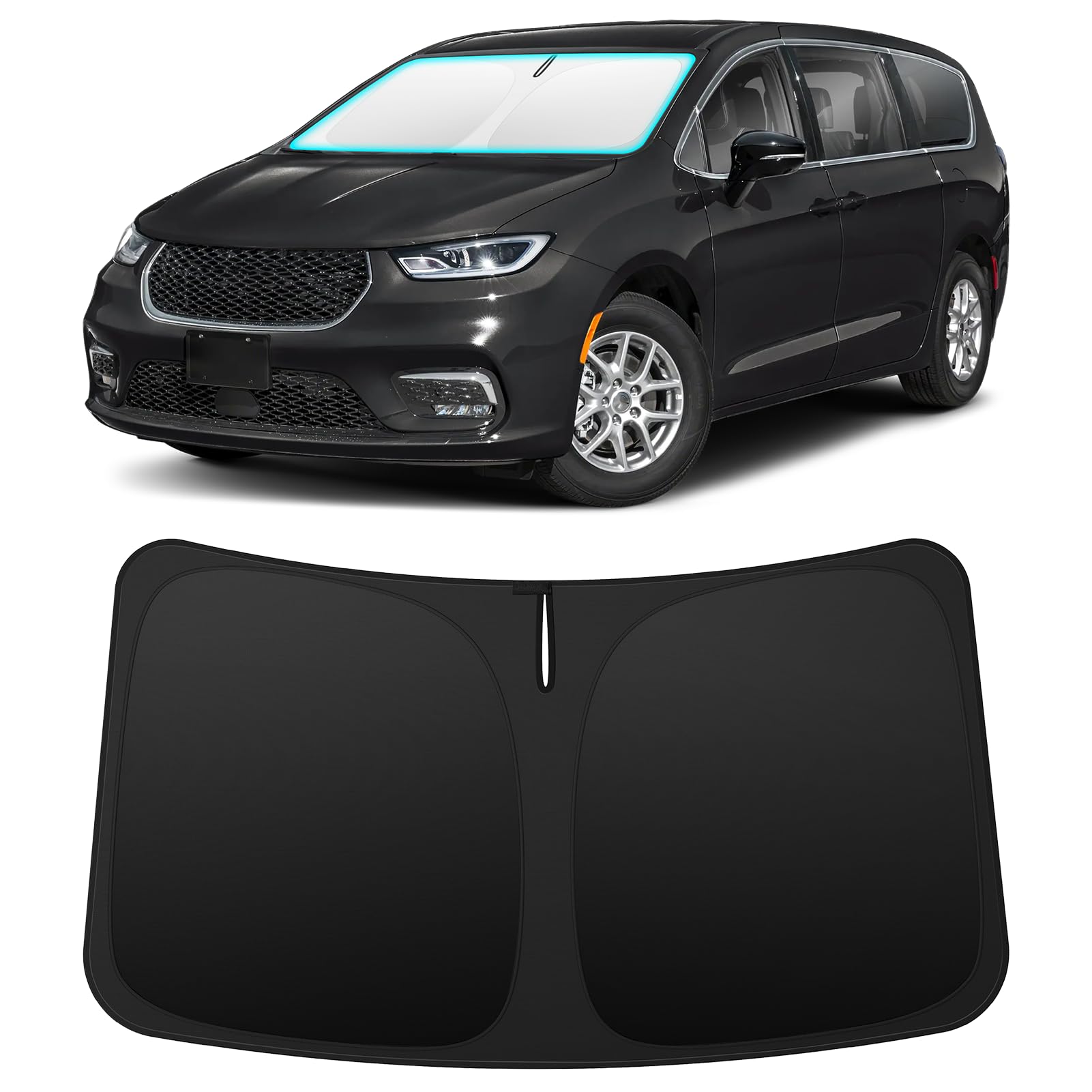 INSAUTO front view installed on Pacifica showing full windshield coverage and heat reduction