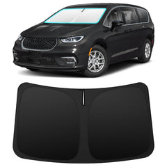 INSAUTO front view installed on Pacifica showing full windshield coverage and heat reduction
