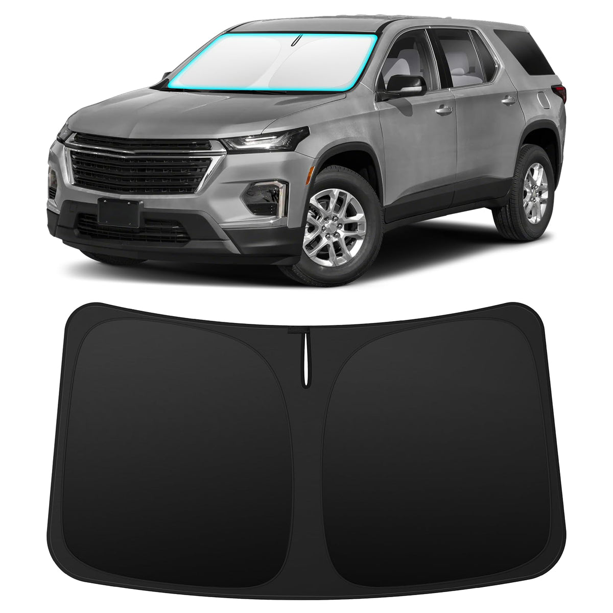INSAUTO front view on Traverse windshield showing full coverage and sun blockage