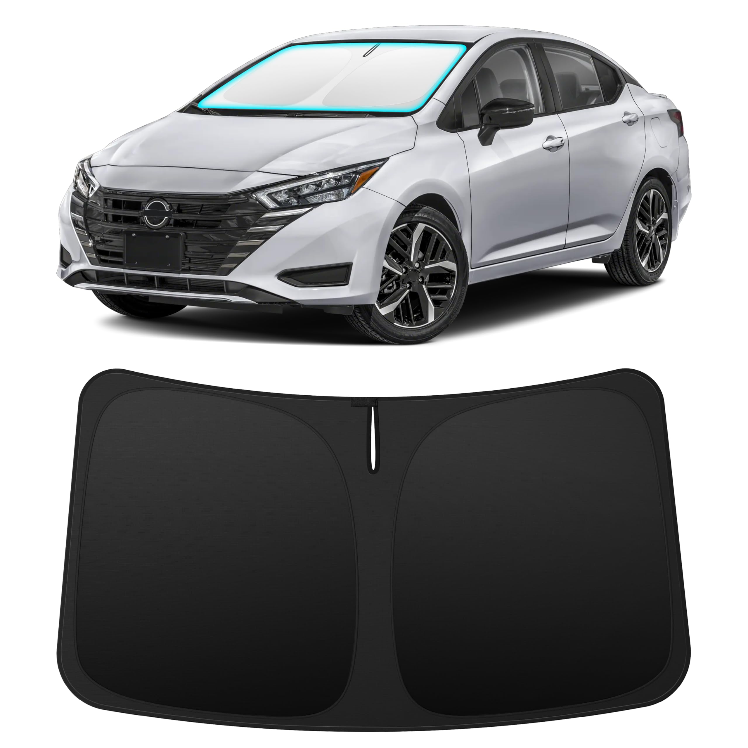 INSAUTO front view on Nissan Versa showing full windshield coverage and protection