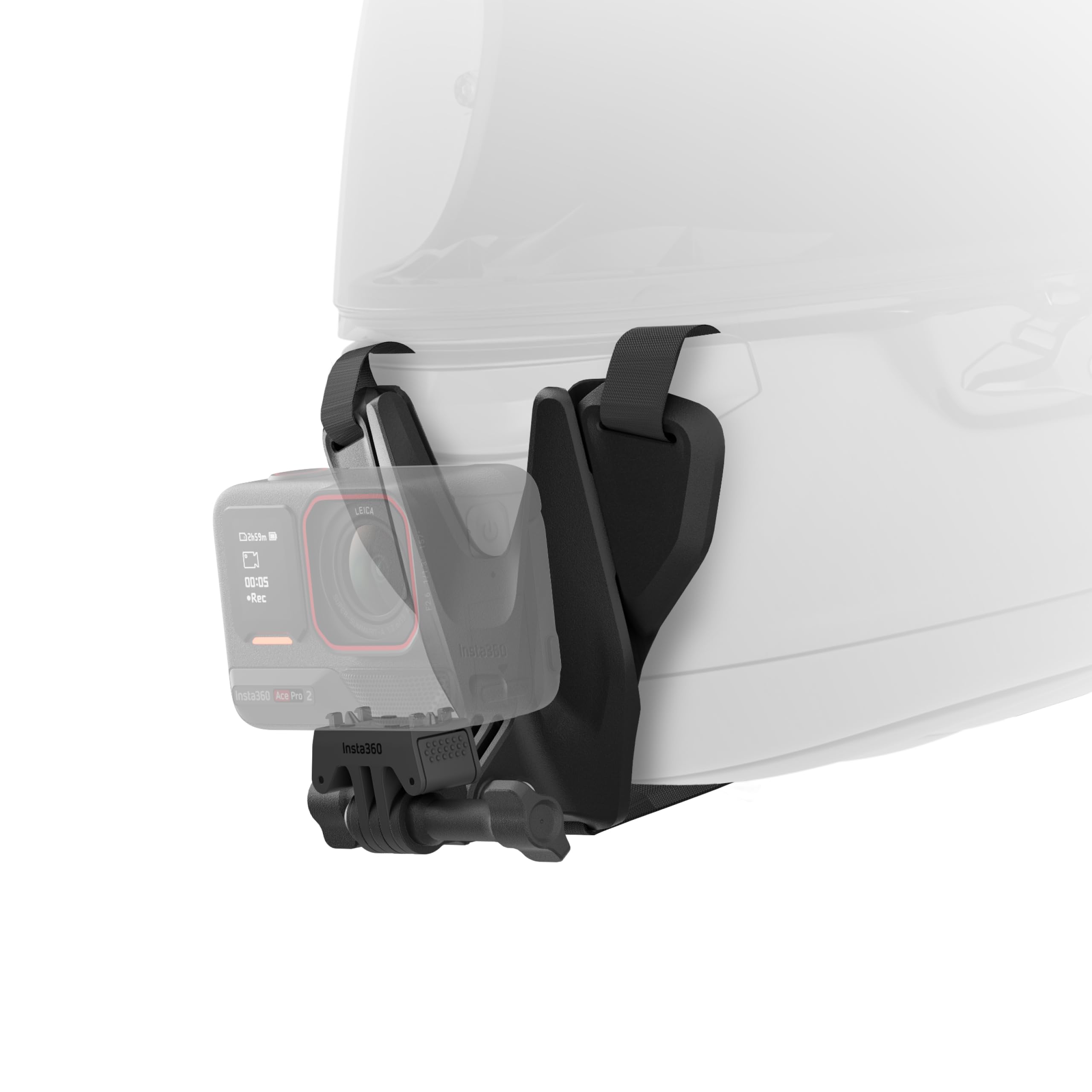 Insta360 chin mount scale comparison beside hand showing compact size and easy portability benefit
