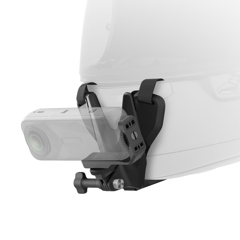 Insta360 chin mount with camera attached showing compatibility with Insta360 cameras for immersive shots