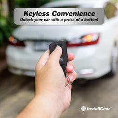InstallGear 3-button remote close-up providing quick lock unlock trunk control