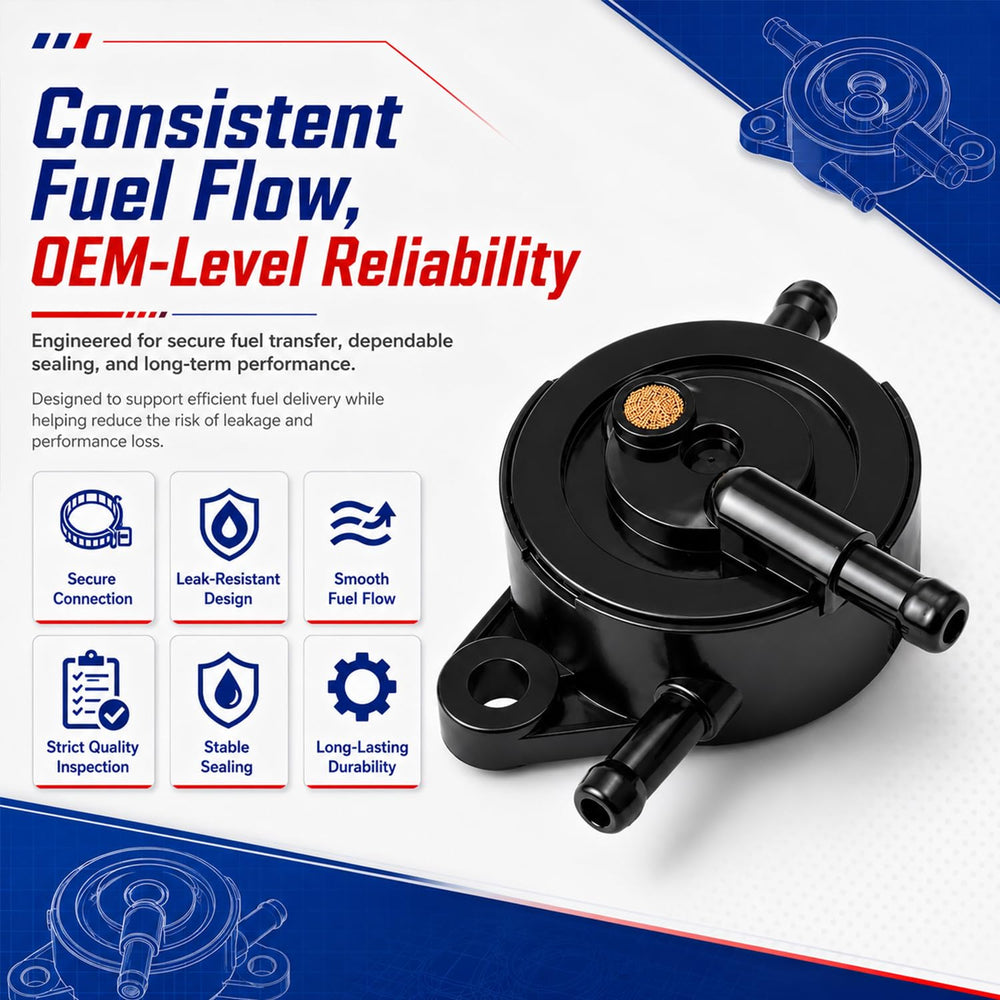 Ionela fuel pump mounted on mower engine demonstrating correct fit and function