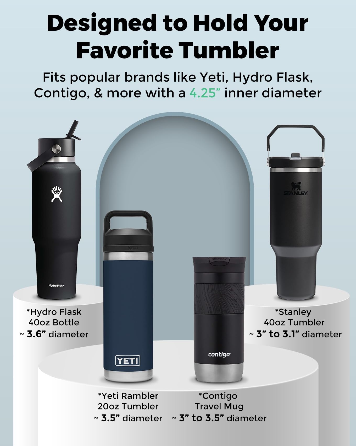 iOttie Basix beside large tumbler showing oversized drink compatibility