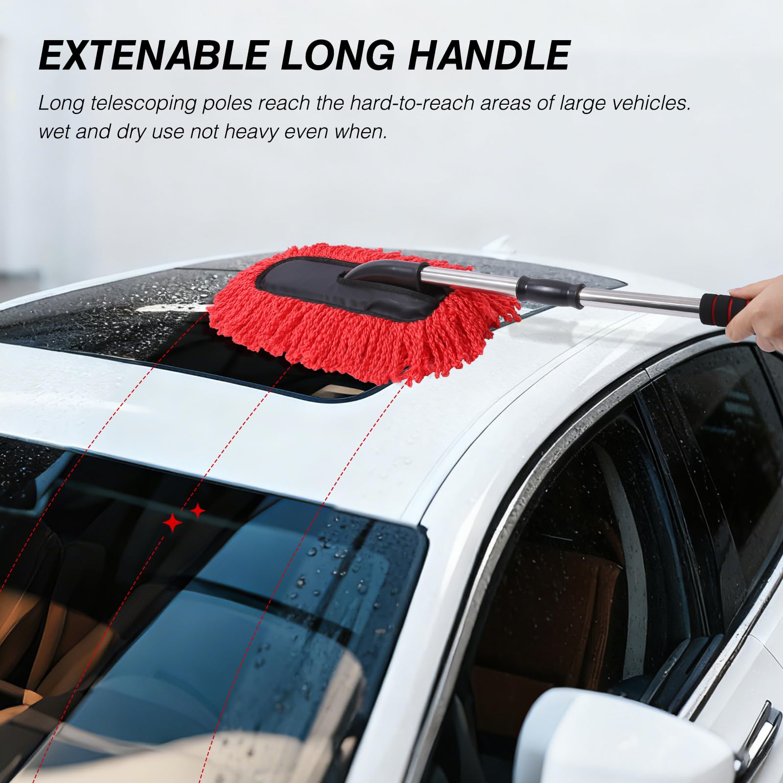 IPELY duster gently wiping exterior car trim and panels for safe dust removal