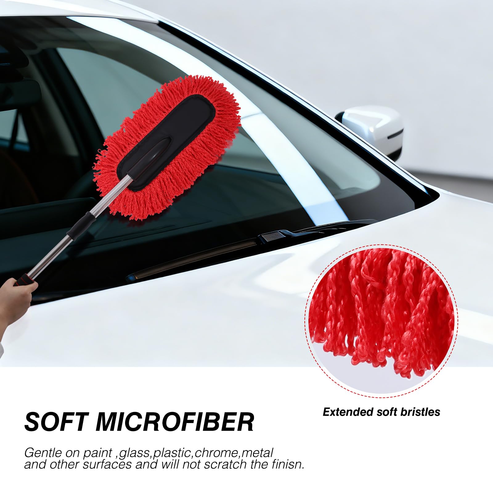 IPELY extendable handle pulled out to reach high vents and tight crevices efficiently