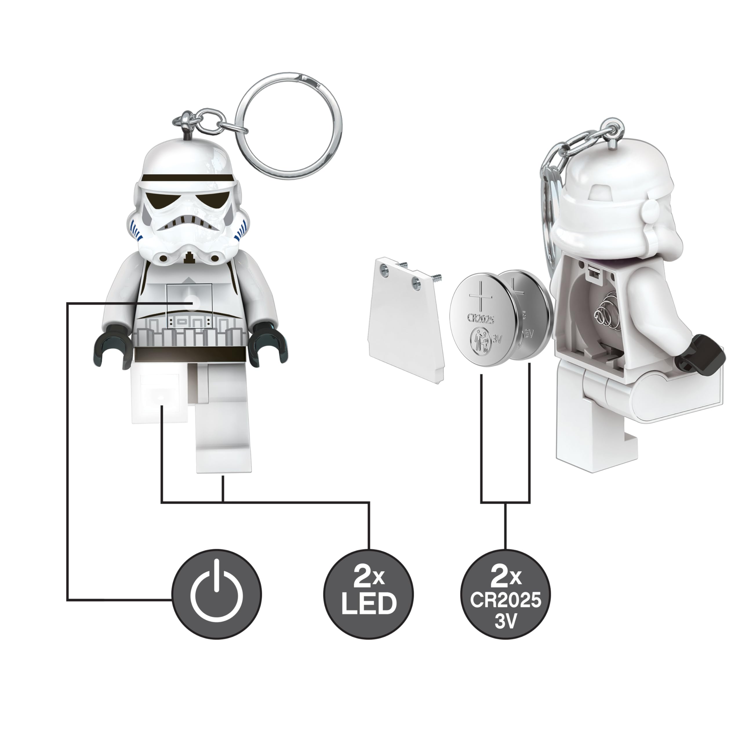 IQ LEGO Stormtrooper open battery compartment showing CR2025 replacement