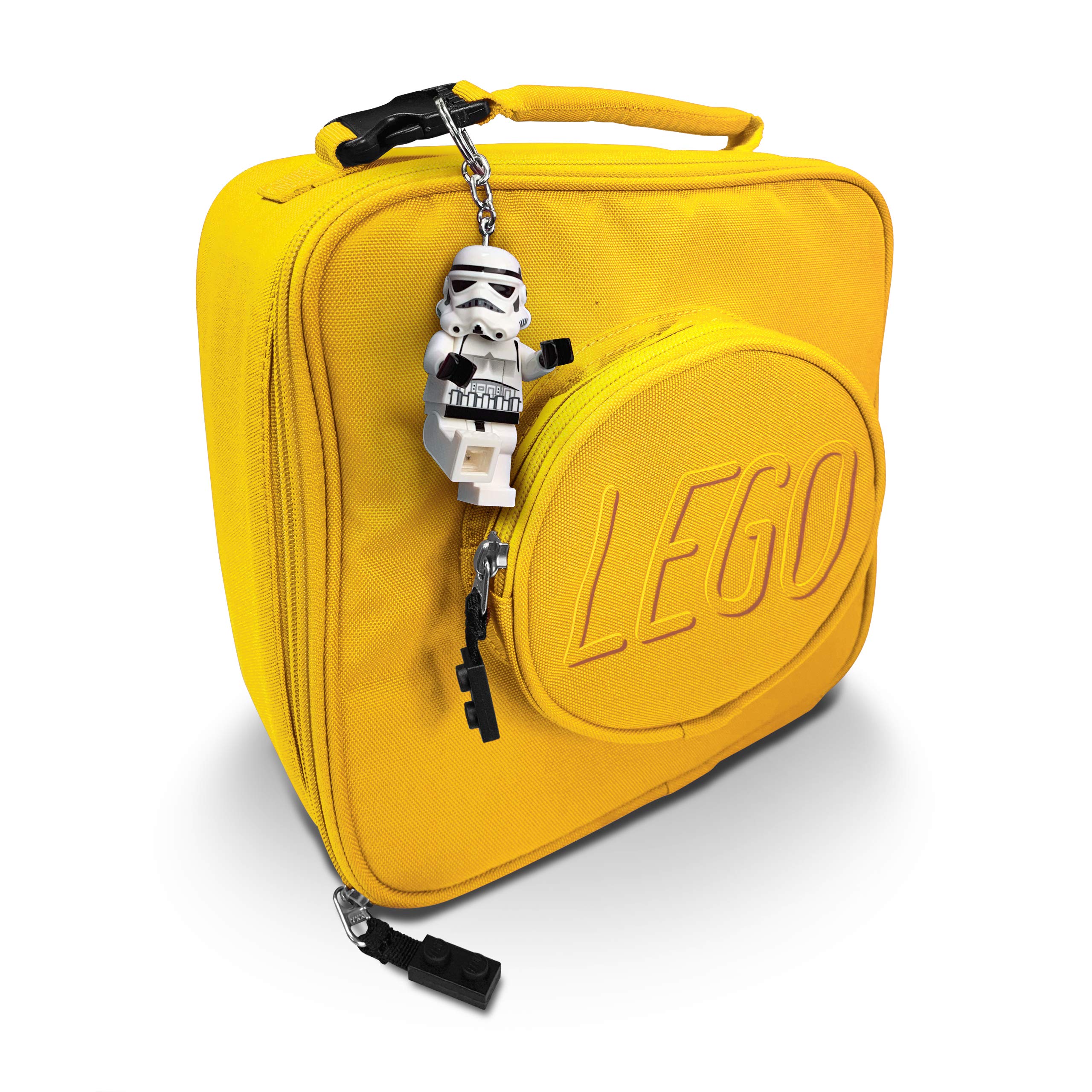 IQ LEGO Stormtrooper attached to keyring on backpack for convenience