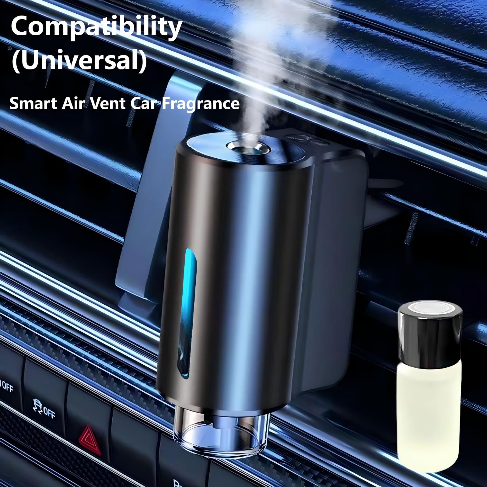 IQQI vial installed in vent-mounted diffuser showing easy fit benefit