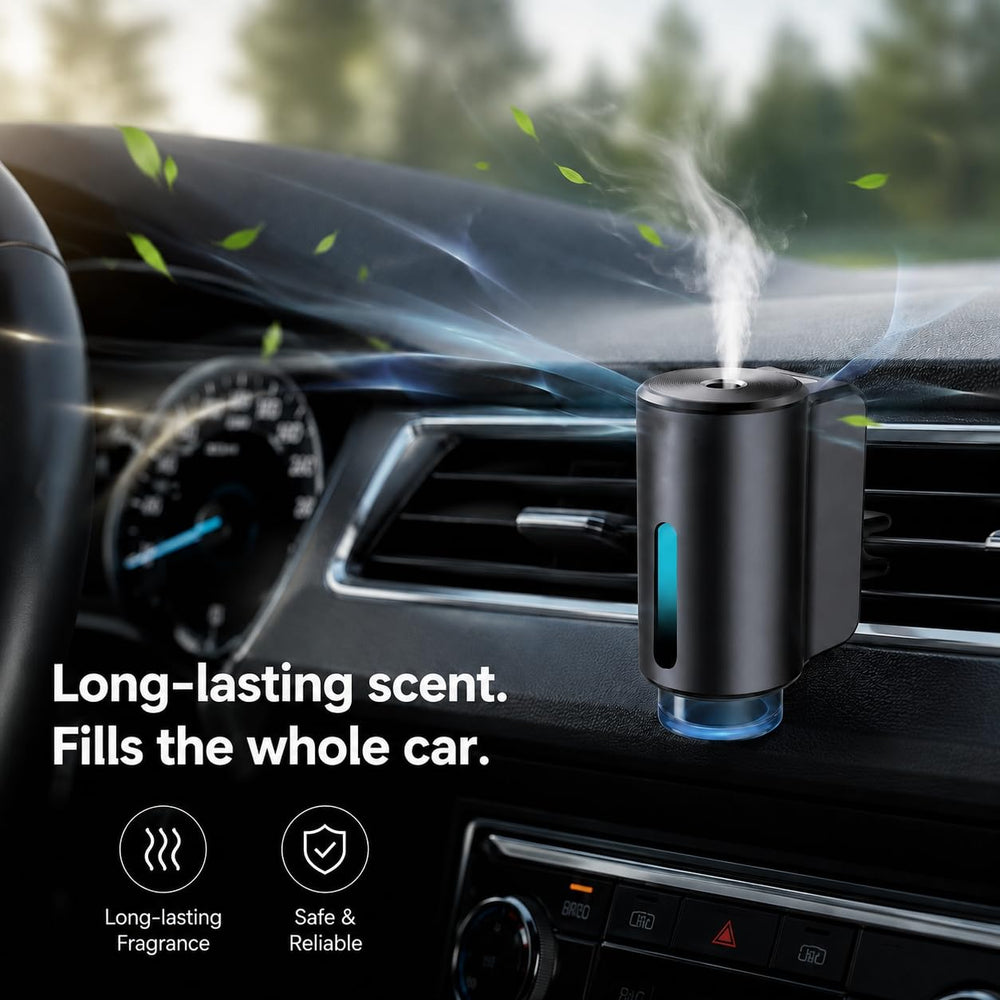 IQQI in car interior lifestyle scene showing pleasant cabin scent benefit
