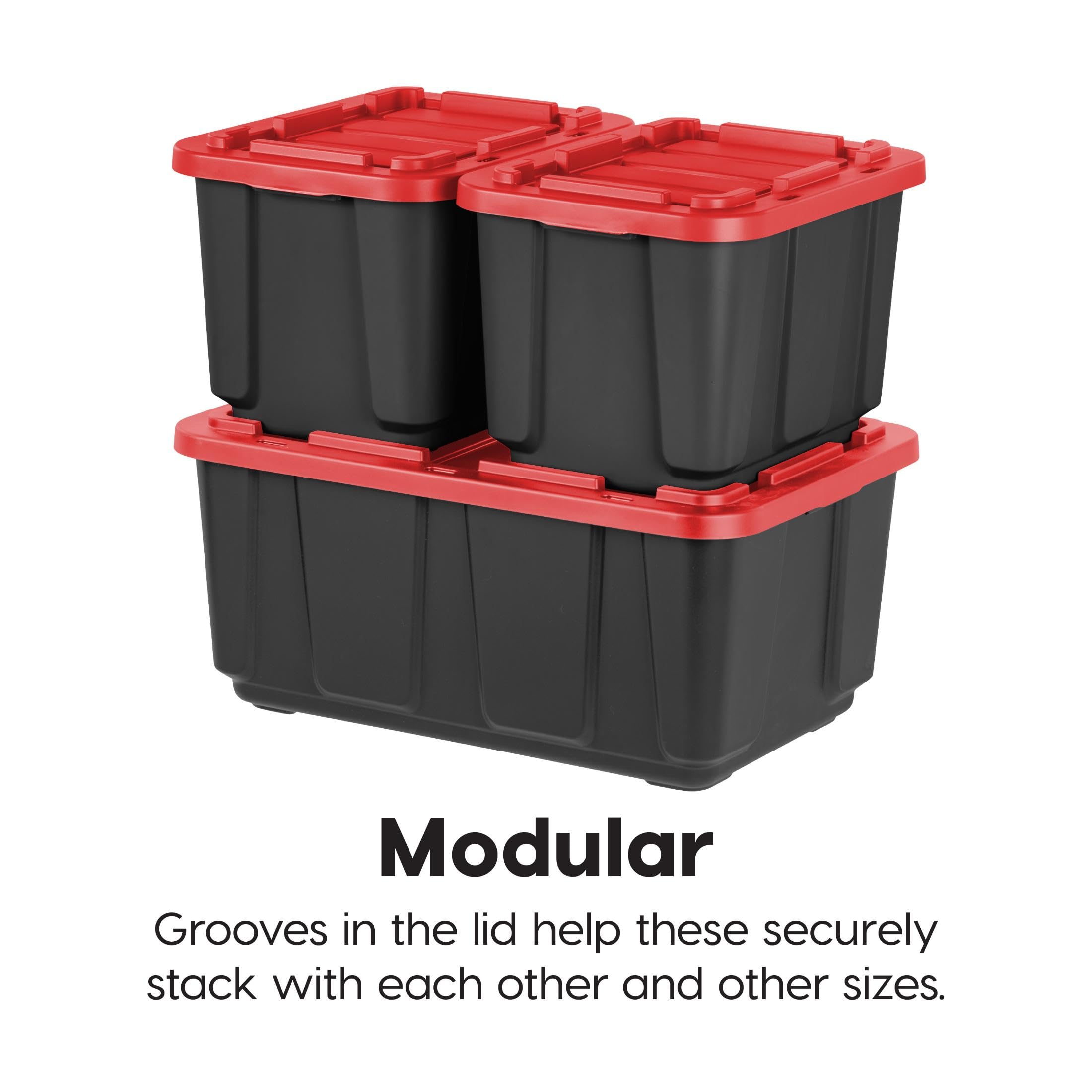 IRIS USA stacked totes in garage maximizing vertical storage benefit