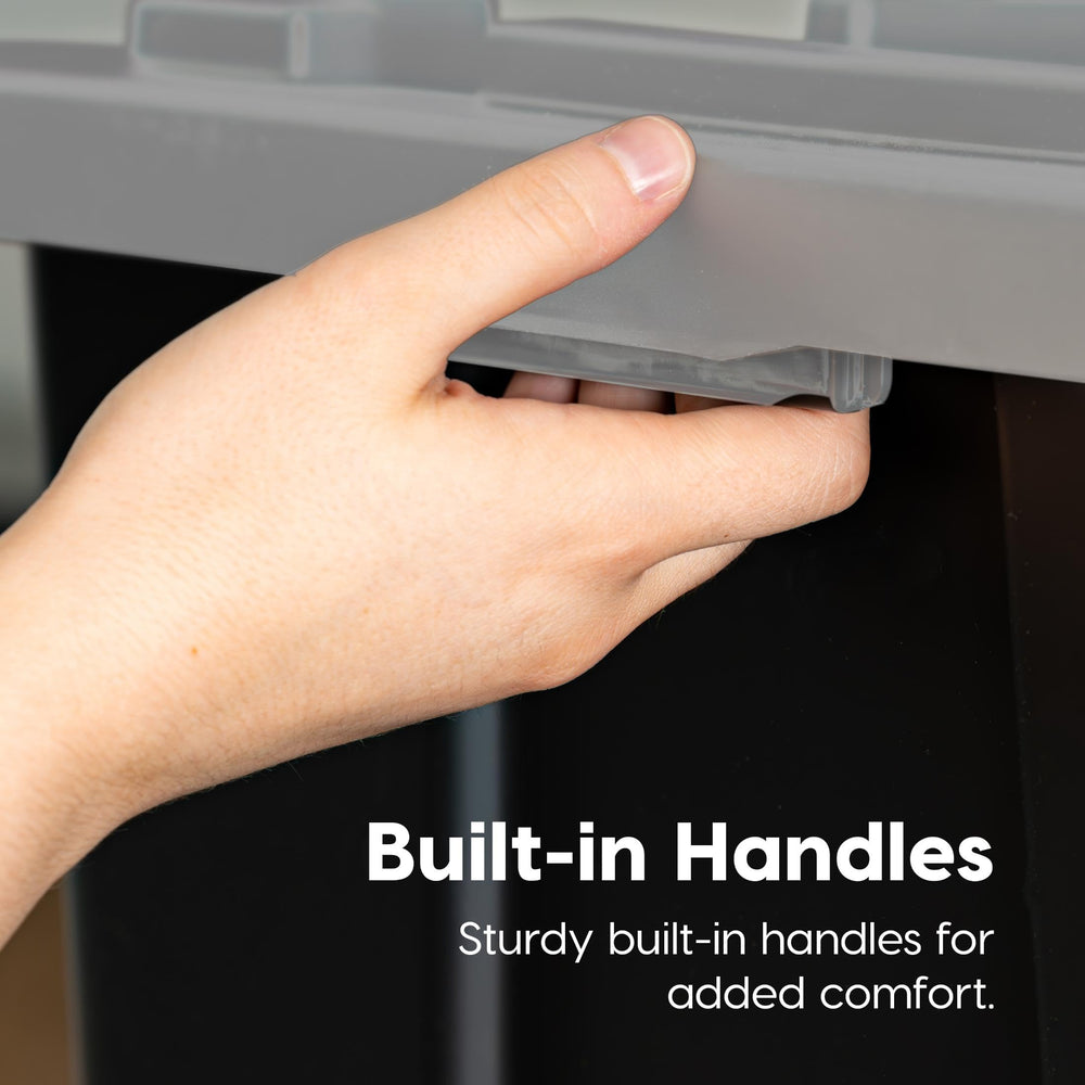 IRIS USA lid slot with bungee attached showing transport security benefit
