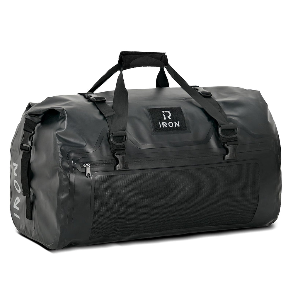 IRON JIA'S front view showing roll-top closure for weatherproof protection