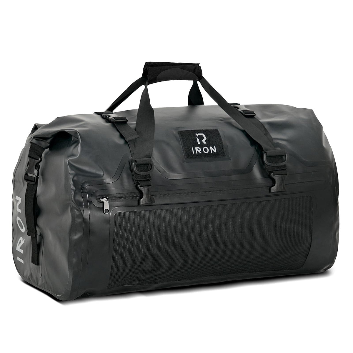 IRON JIA'S front view showing roll-top closure for weatherproof protection