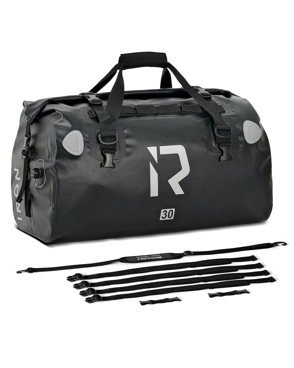 IRON JIA'S size comparison showing 30L, 50L and 70L capacity options