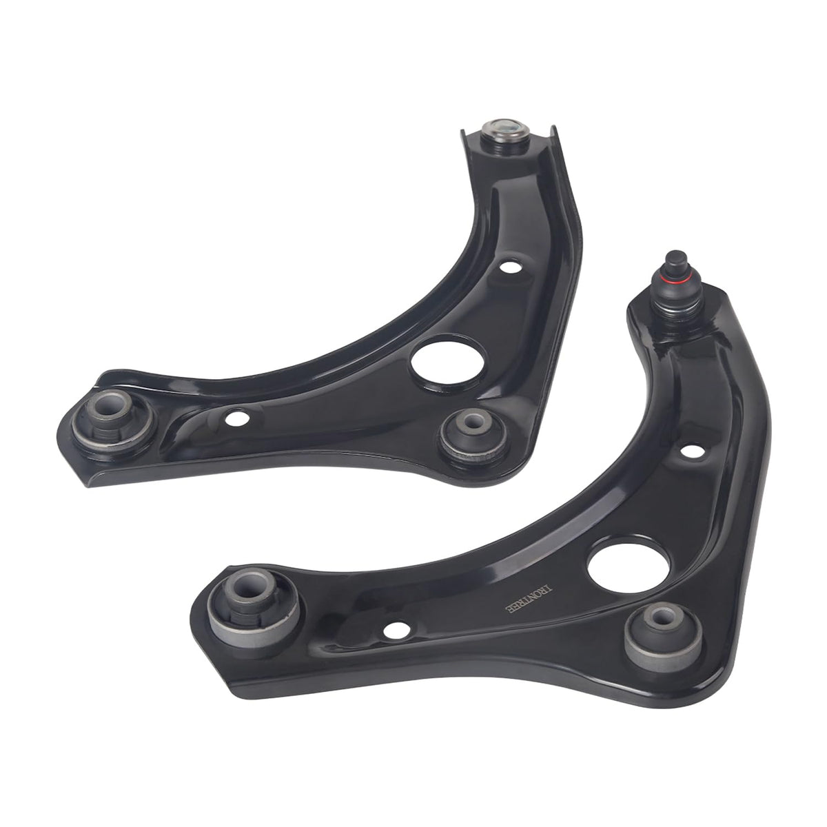 IRONTREE front lower control arms packaging showing included left and right parts and benefits