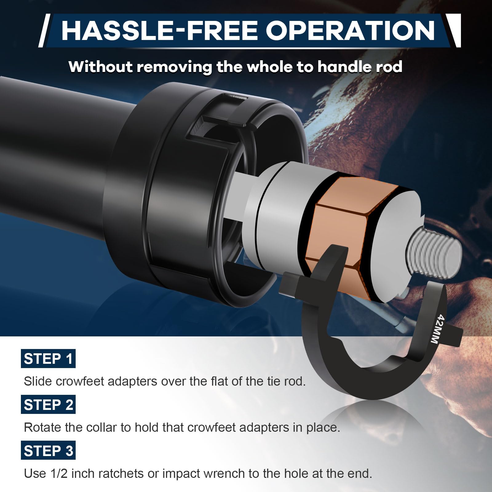 ISINSWIFT adapter engaged on inner tie rod demonstrating access in tight space