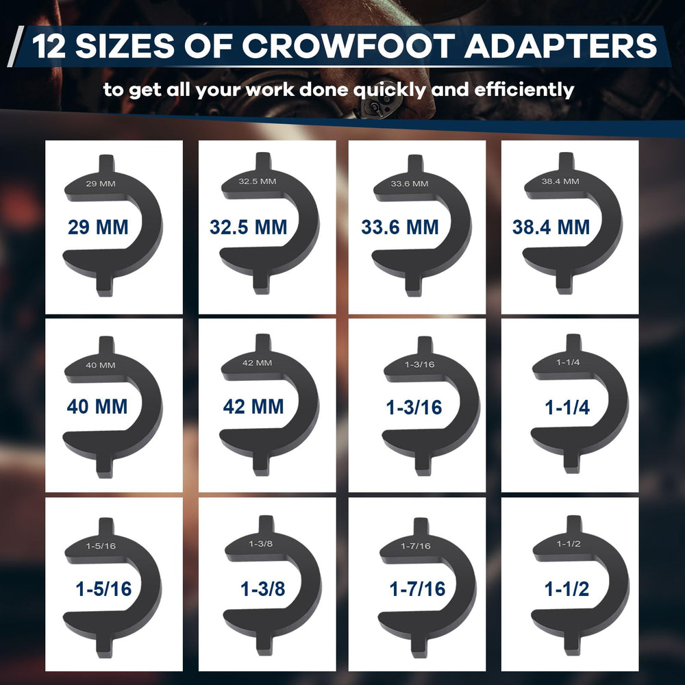 ISINSWIFT crowfoot adapters arrayed to display size range and fit