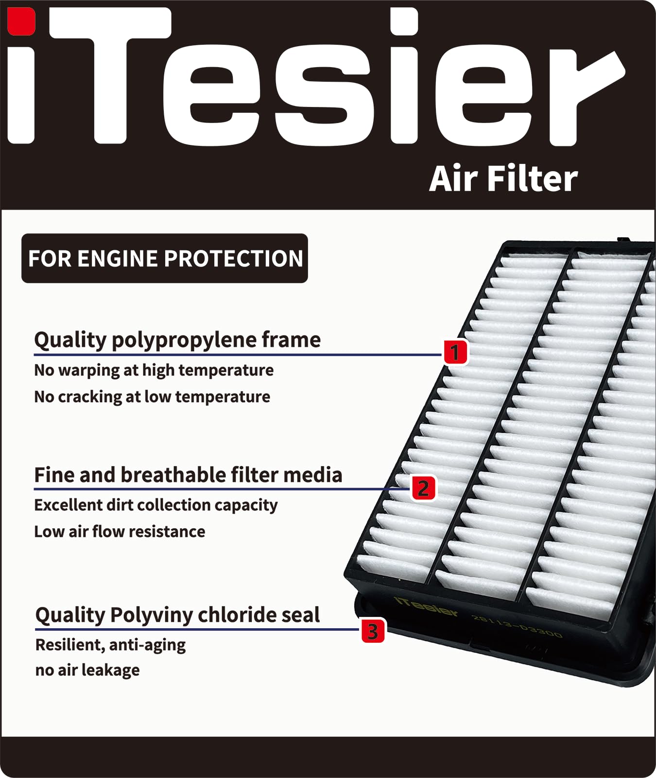 ITESIER engine air filter close-up highlighting pleated media for consistent airflow