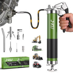 J-KU front profile grease gun showing compact durable body and portability benefit