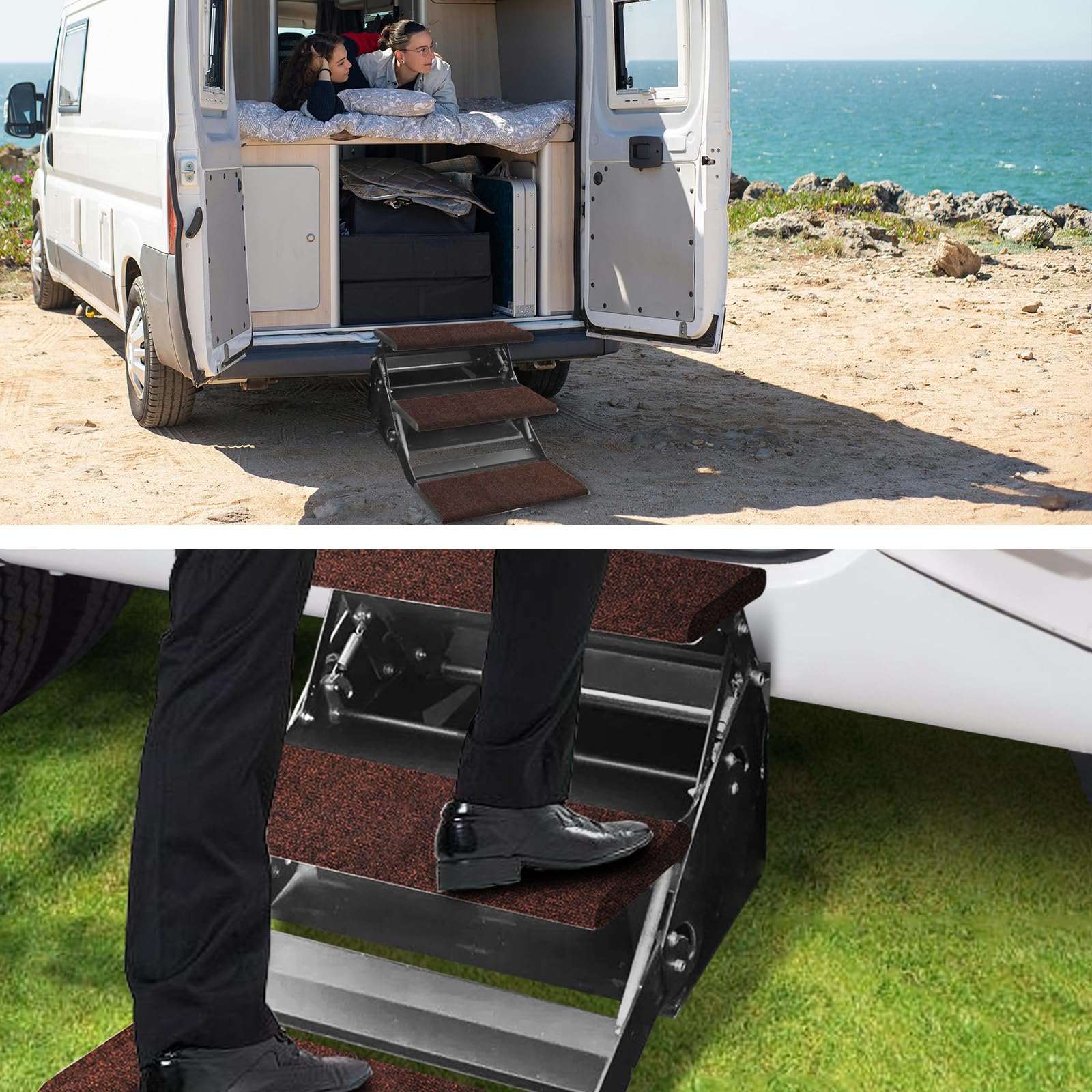 Jack Boss lifestyle image at campsite showing cleaner RV entry and aesthetic upgrade