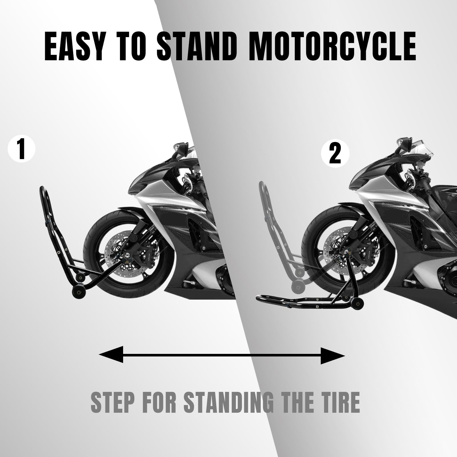 Jack Boss stands in a garage with bike mounted for easier maintenance benefit