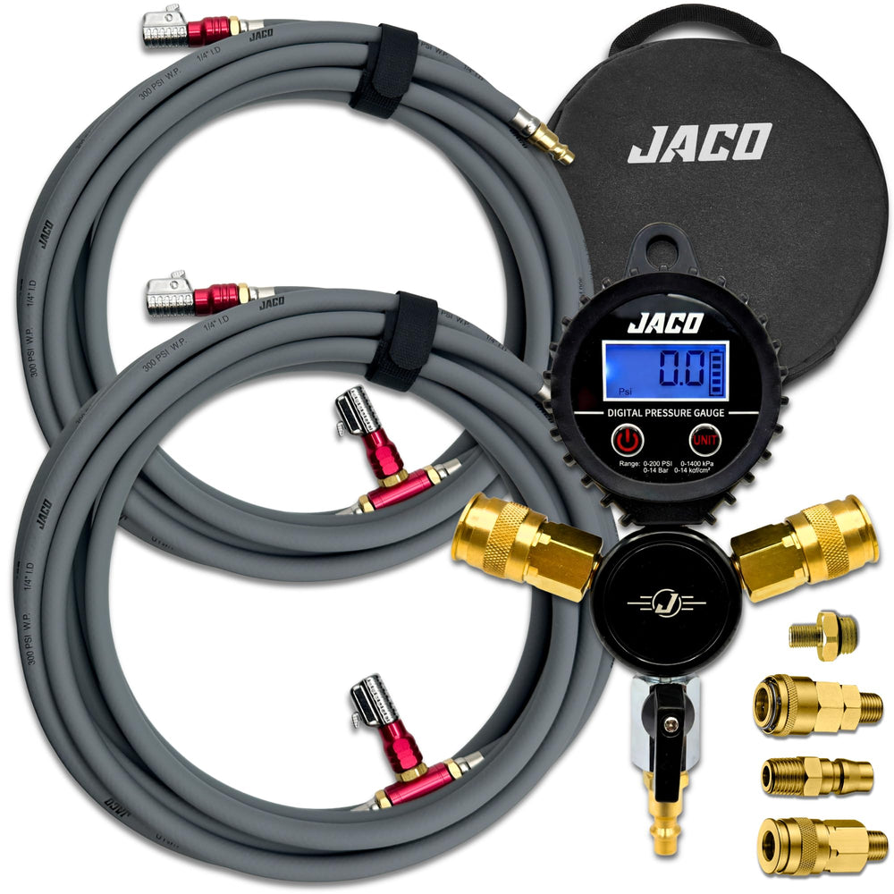 JACO front view of manifold kit showing ports and hoses for fast setup