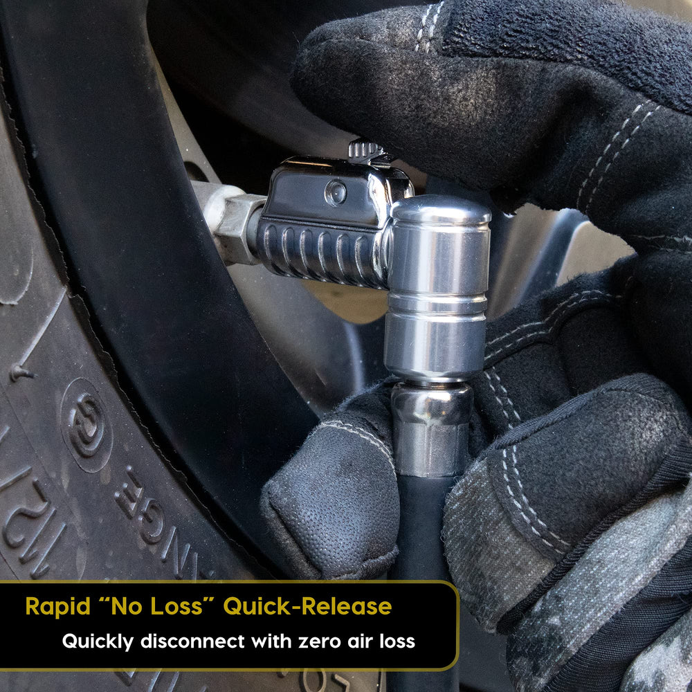 JACO Lightning L2X connected to an air compressor nozzle showing adapter fit benefit converts many nozzles