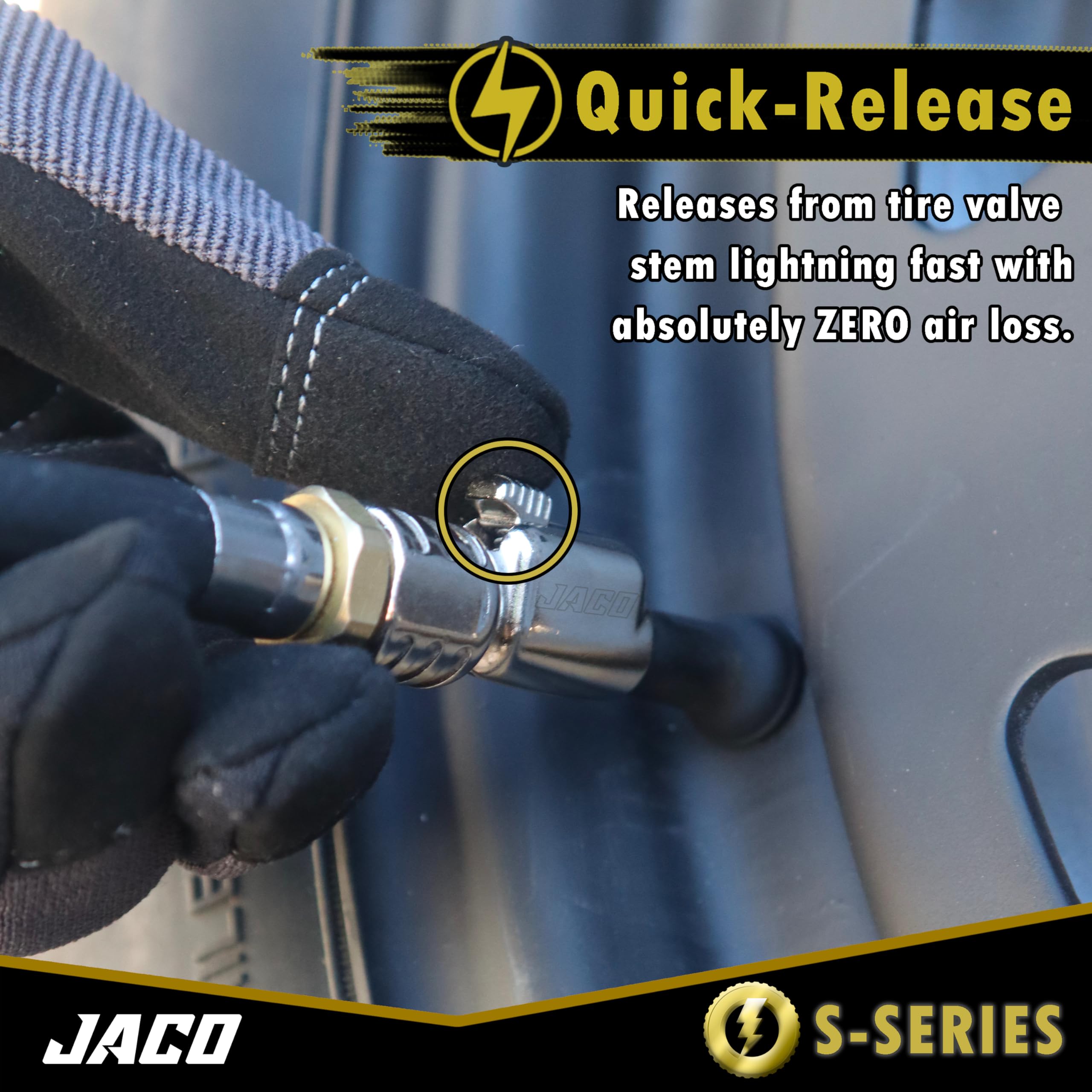 JACO side-by-side with inflator gauge to show scale and connection fit