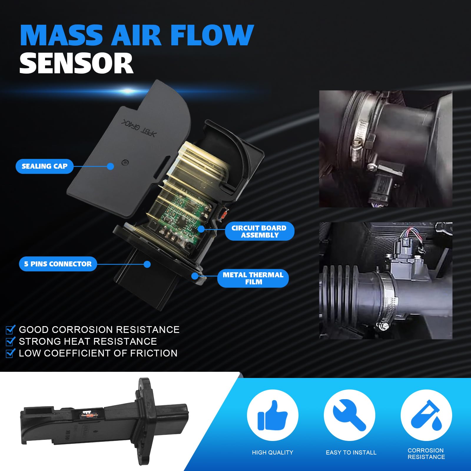 JADRANCI MAF sensor installed in airbox demonstrating OEM-style replacement benefit