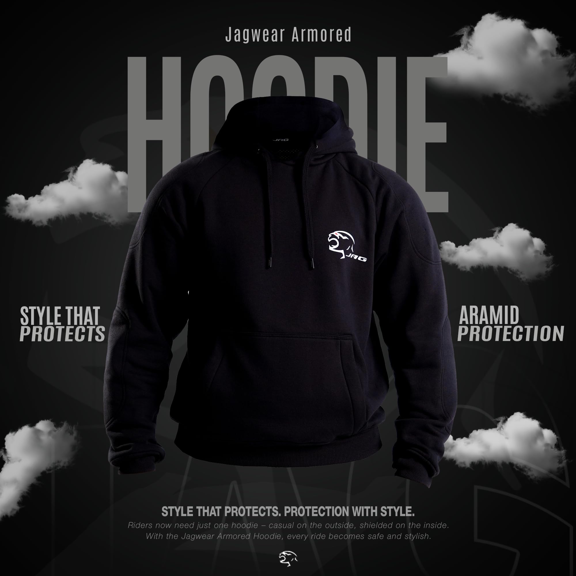 J.A.G. hoodie rear protector installed showing back impact coverage benefit