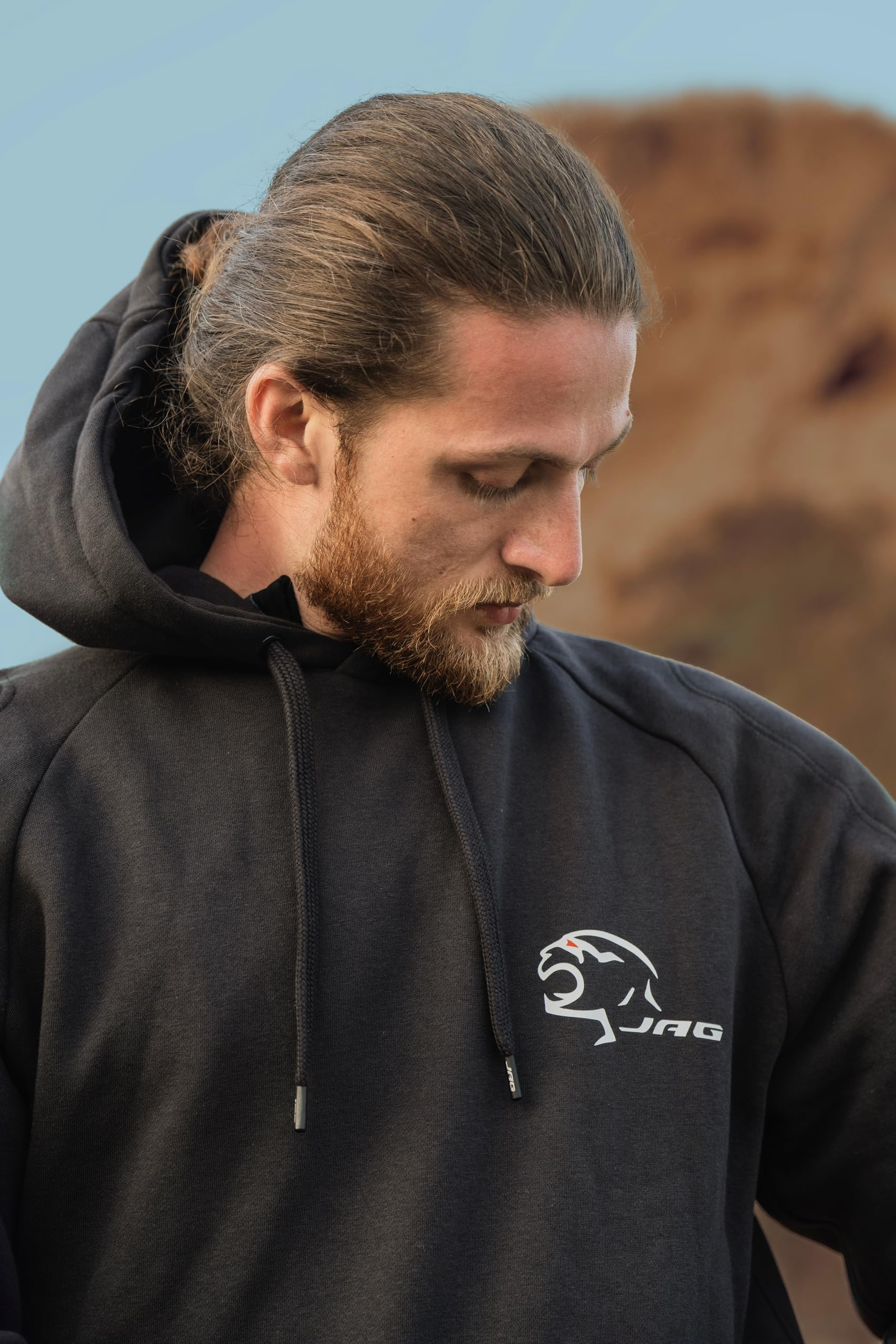 J.A.G. pullover hoodie front view offering streetwear look with riding readiness