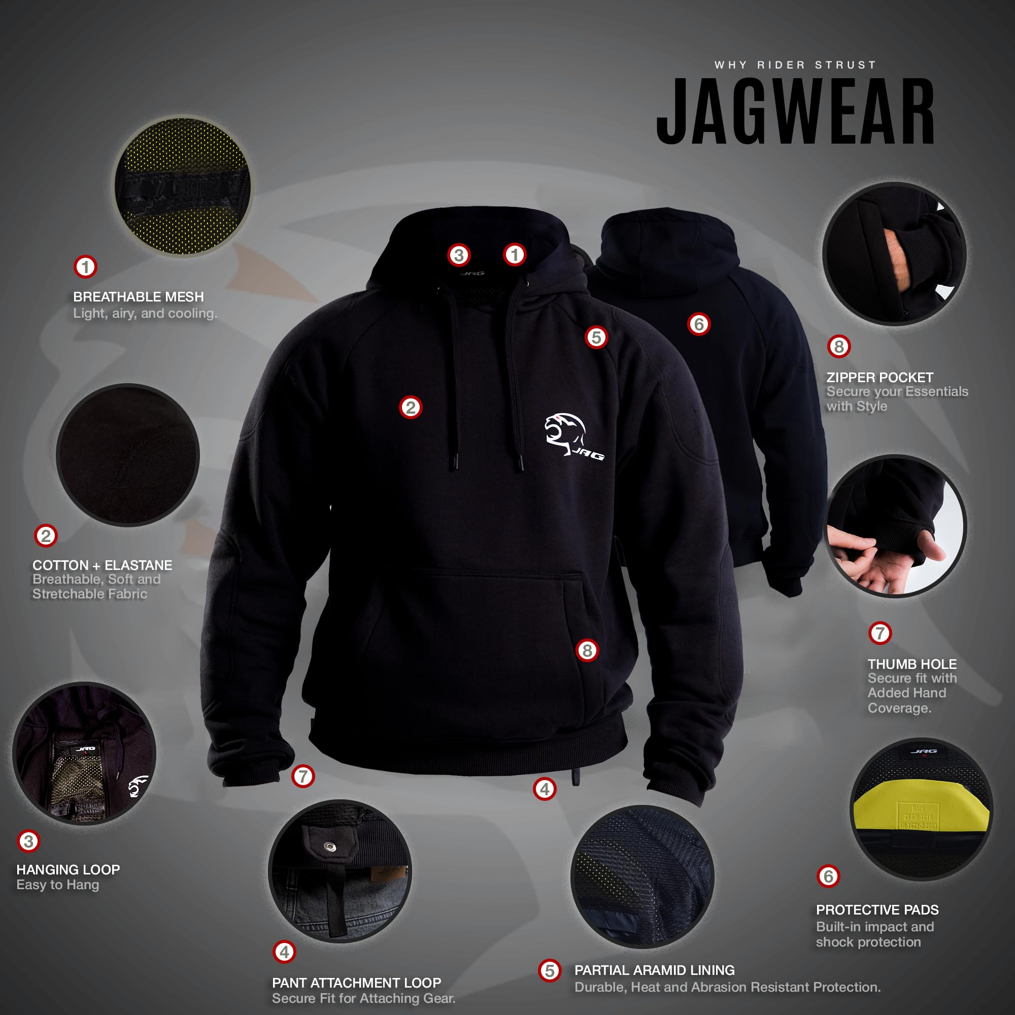 J.A.G. rider wearing hoodie in city demonstrating comfort and discreet protection