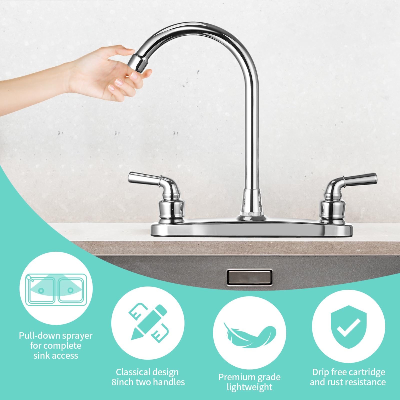 JAKARDA faucet with ruler for scale to show 8 inch main body fitment