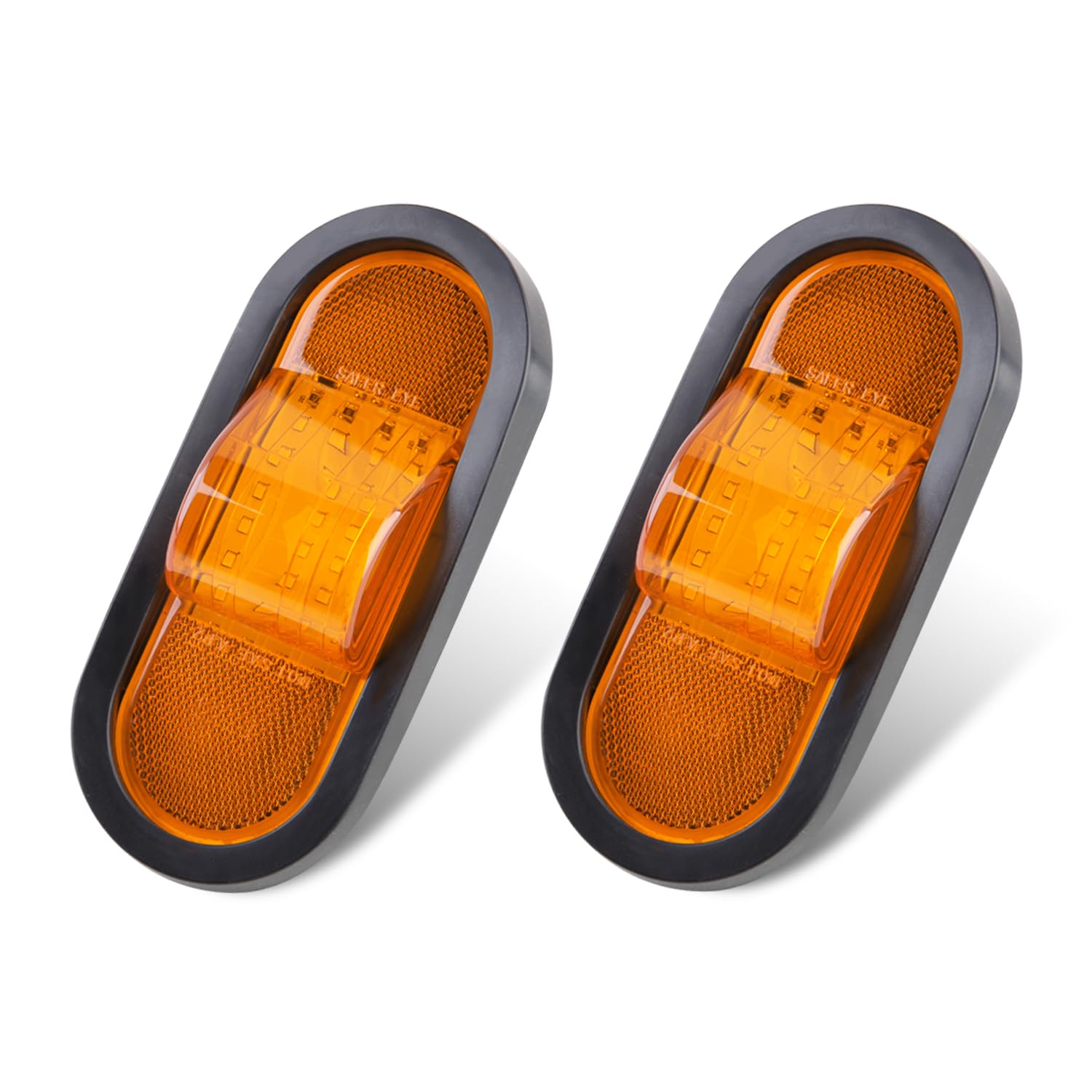 Jamarco front view oval LED marker showing bright amber light and improved visibility