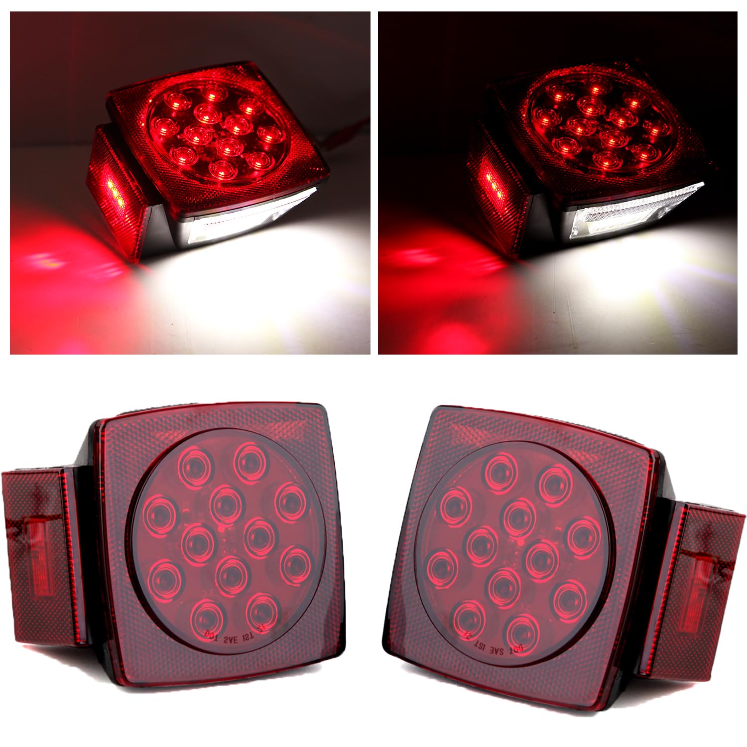 Jamarco front view of square LED tail light showing clear red lens and bright signaling benefit