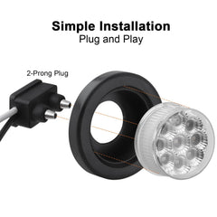 Jamarco rubber grommet and two-prong pigtail wiring detail for fast, secure installation