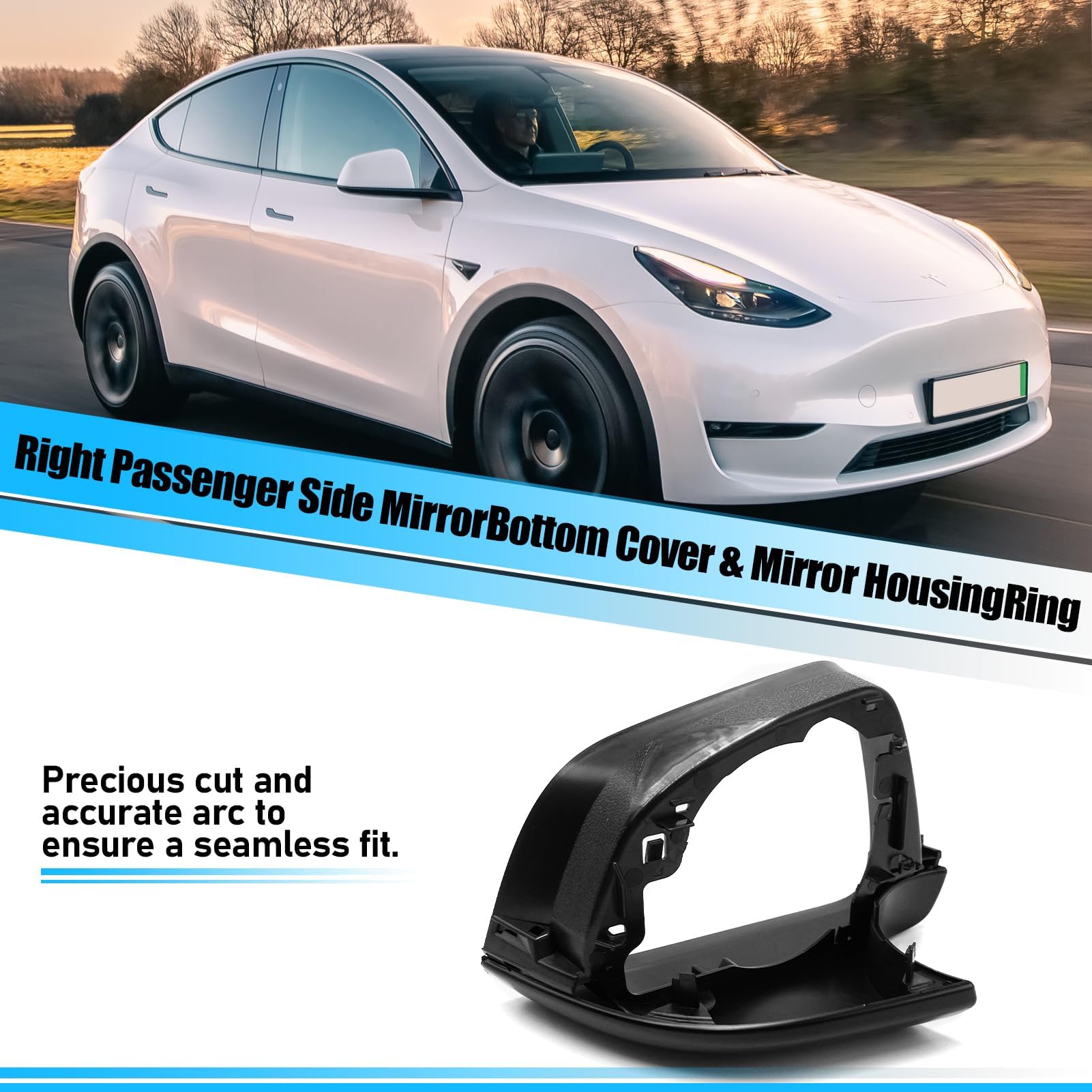 Jaronx right passenger mirror installed on Model Y demonstrating seamless match