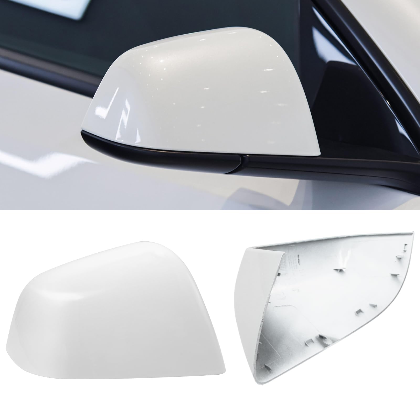 Jaronx front view of pearl white right mirror cover shows clean OEM look