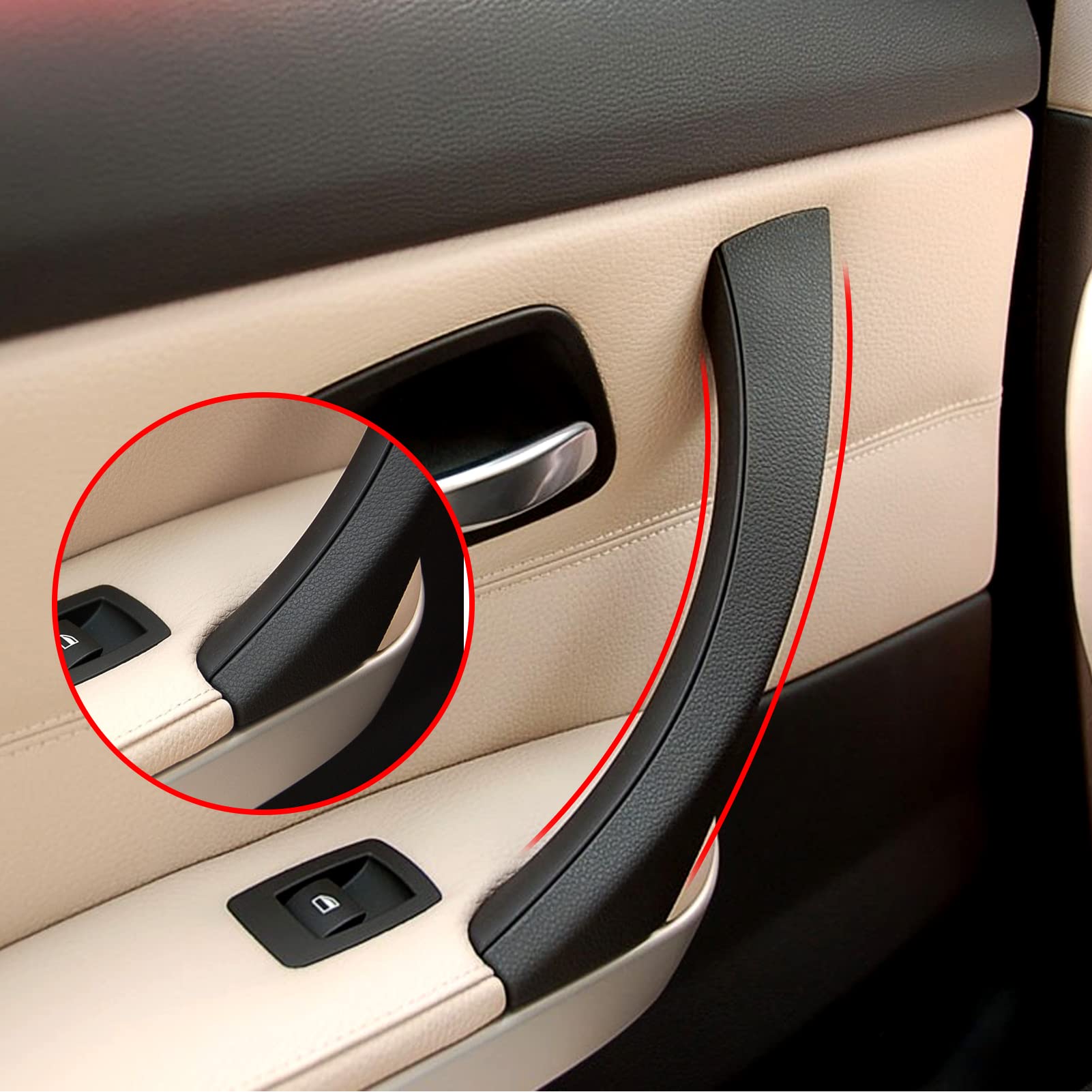 Jaronx right rear door handle installed in BMW interior for seamless match