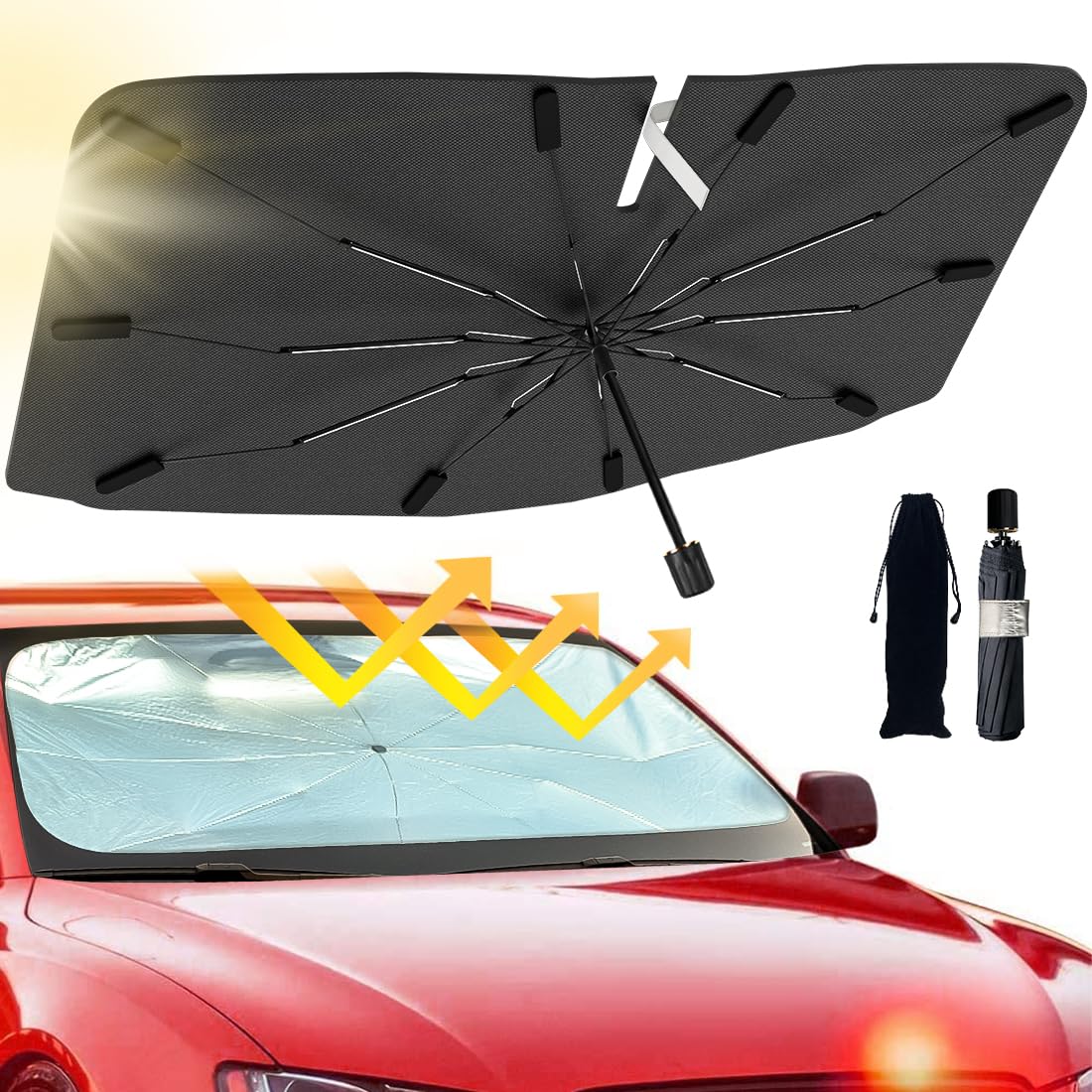 JASVIC front view of packaged sunshade showing compact storage benefit