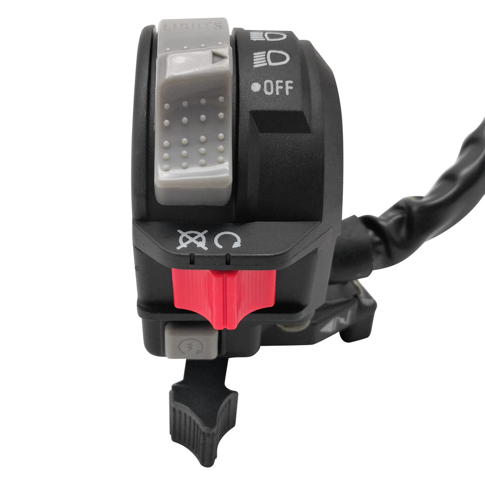 JAVIK handlebar switch front view showing controls and fitment benefit