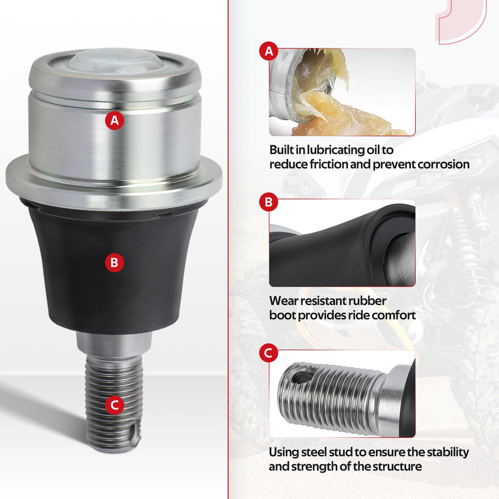 JAVIK lower ball joint detail showing robust iron body and rubber seal for durability