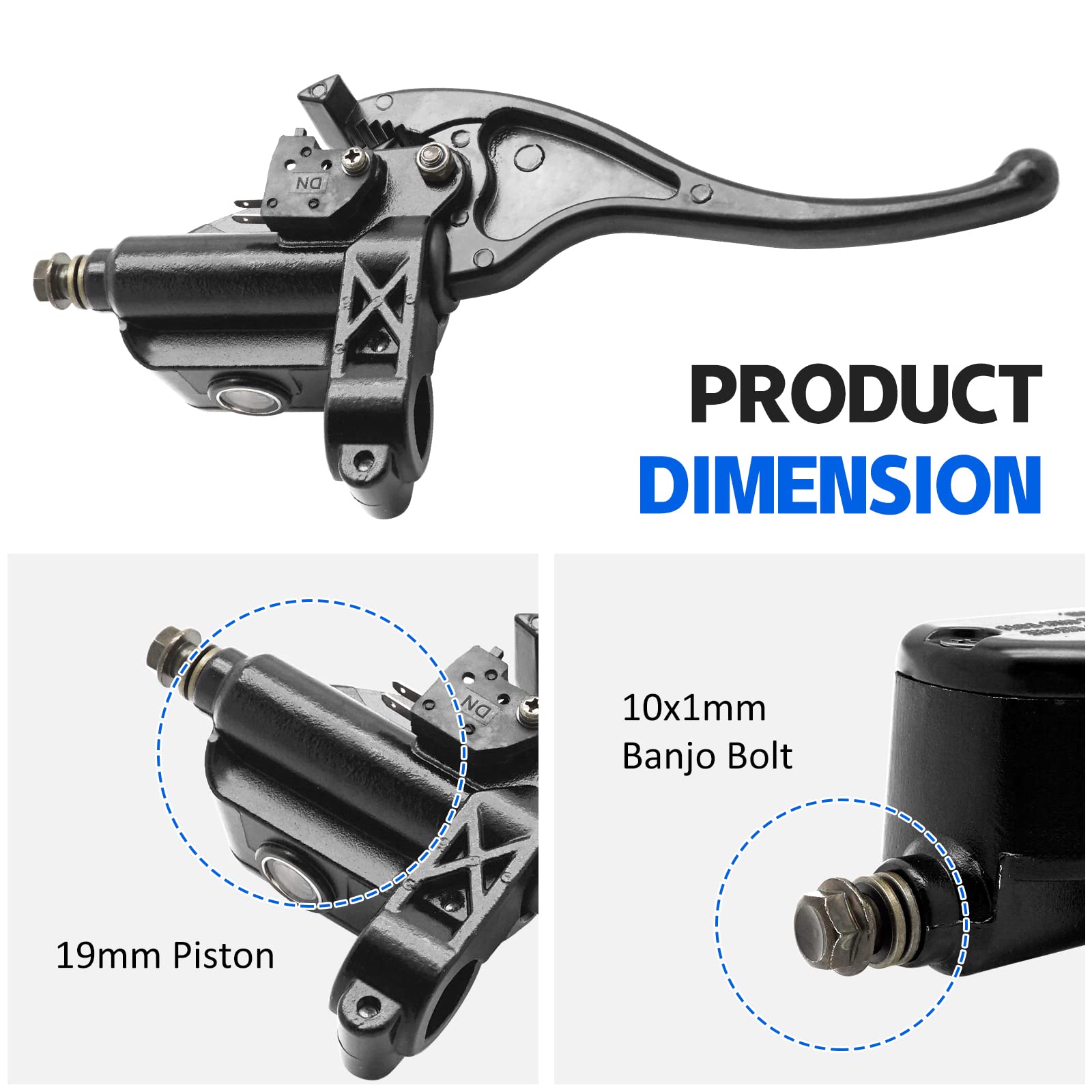 JAVIK master cylinder mounted on ATV handlebar demonstrating 7/8" compatibility and ergonomic fit
