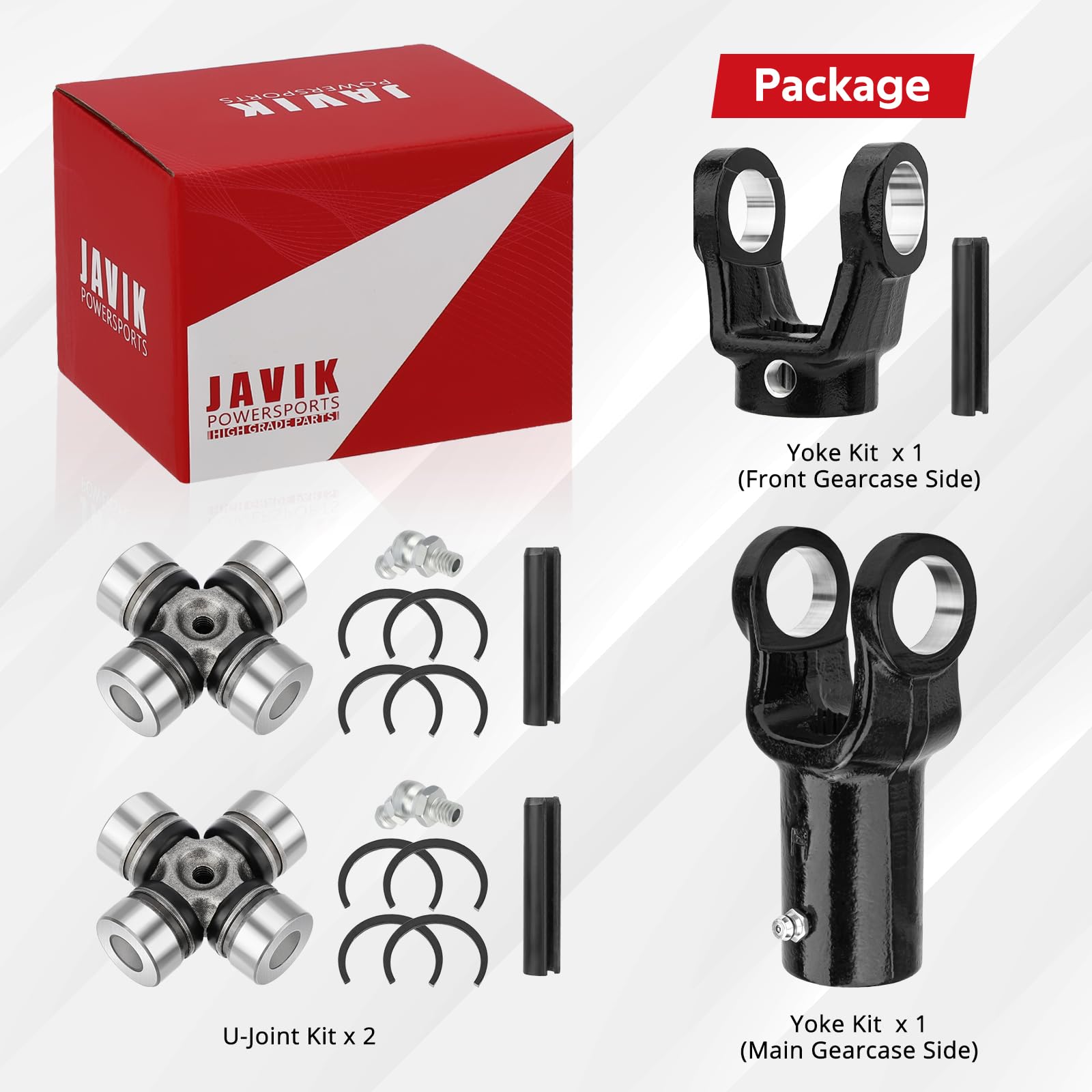 JAVIK boxed package with parts list for easy identification and install